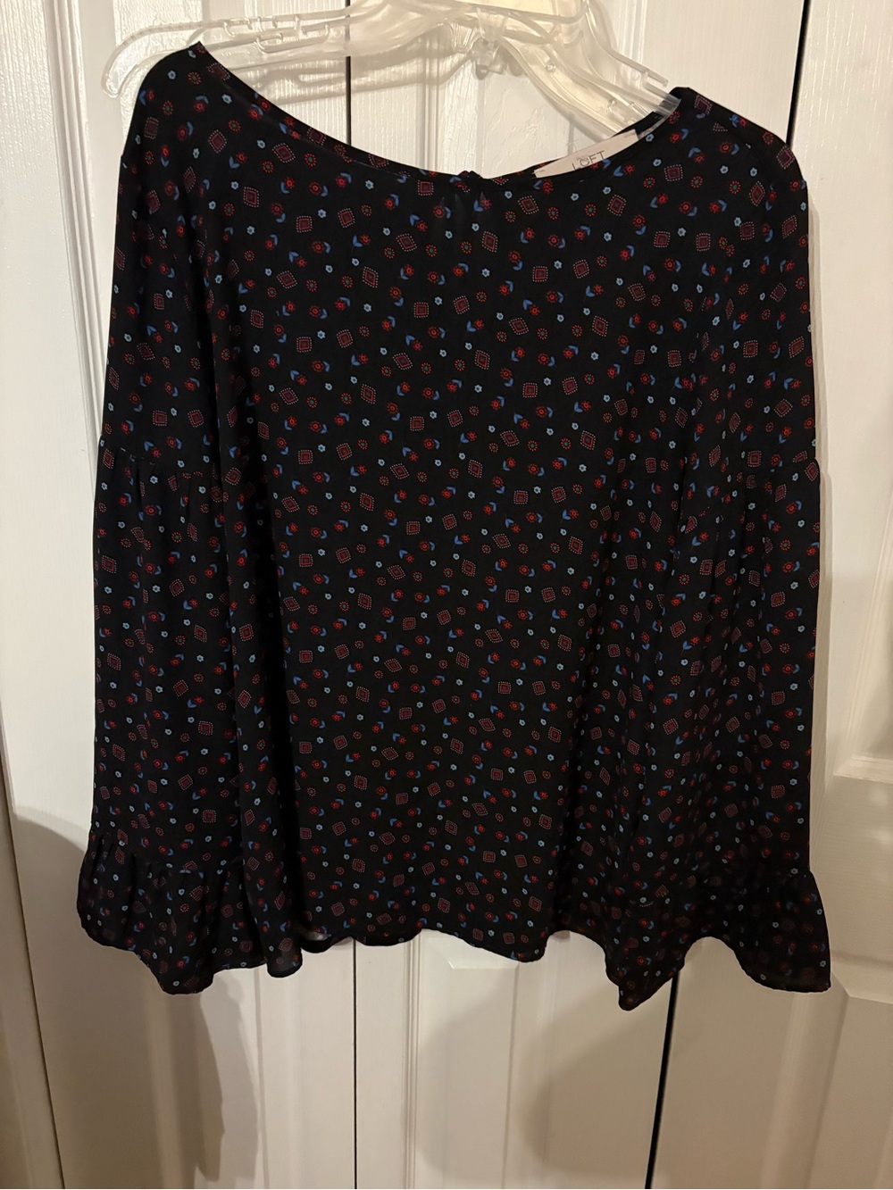 LOFT Black Skirt with Red and Blue Micro-Print